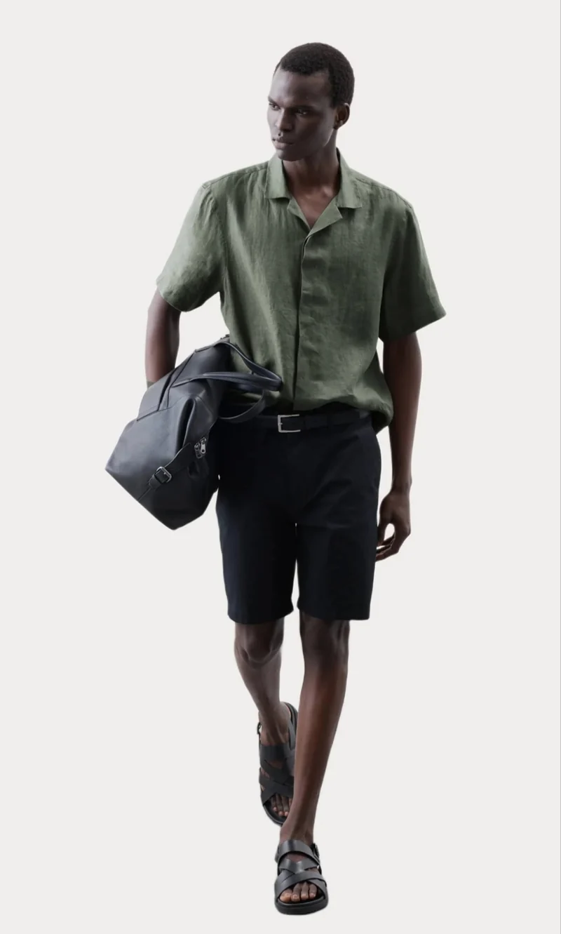 Herringbone Cubana Collar Shirt - Green