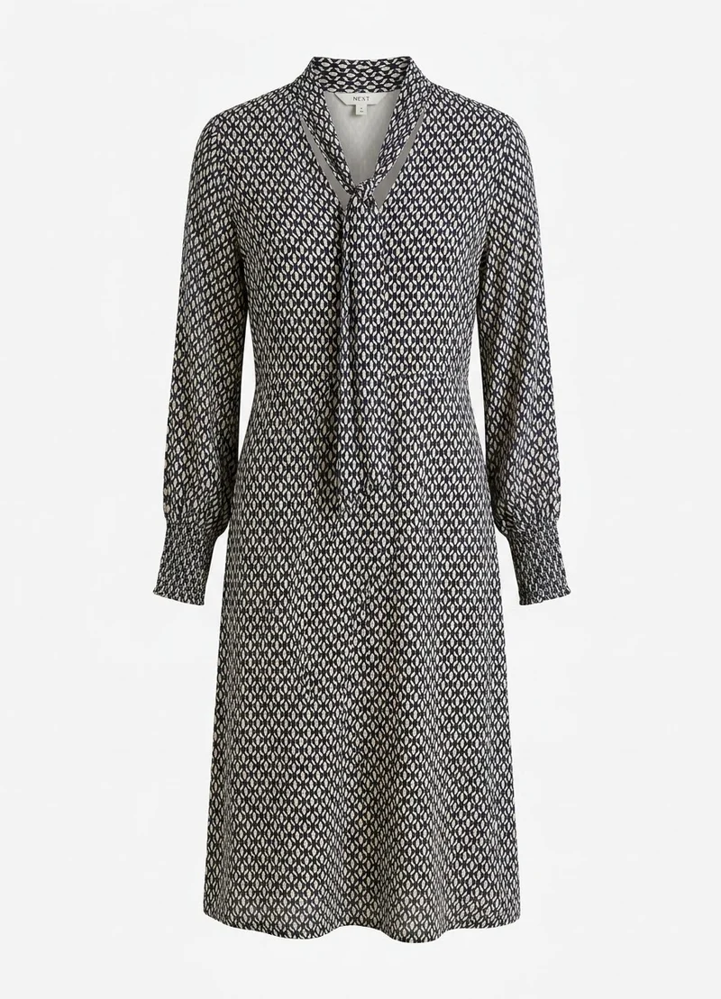 Printed Tie Neck Midi Dress