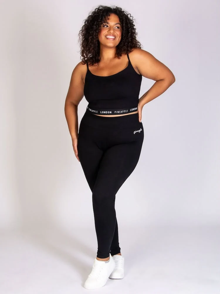 Pineapple Black Women Wide Waistband Leggings