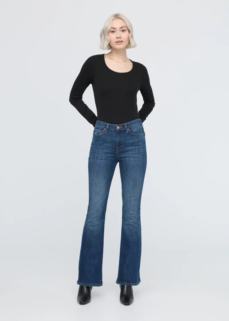 Performance Denim High Rise Flare - Worn in Blue