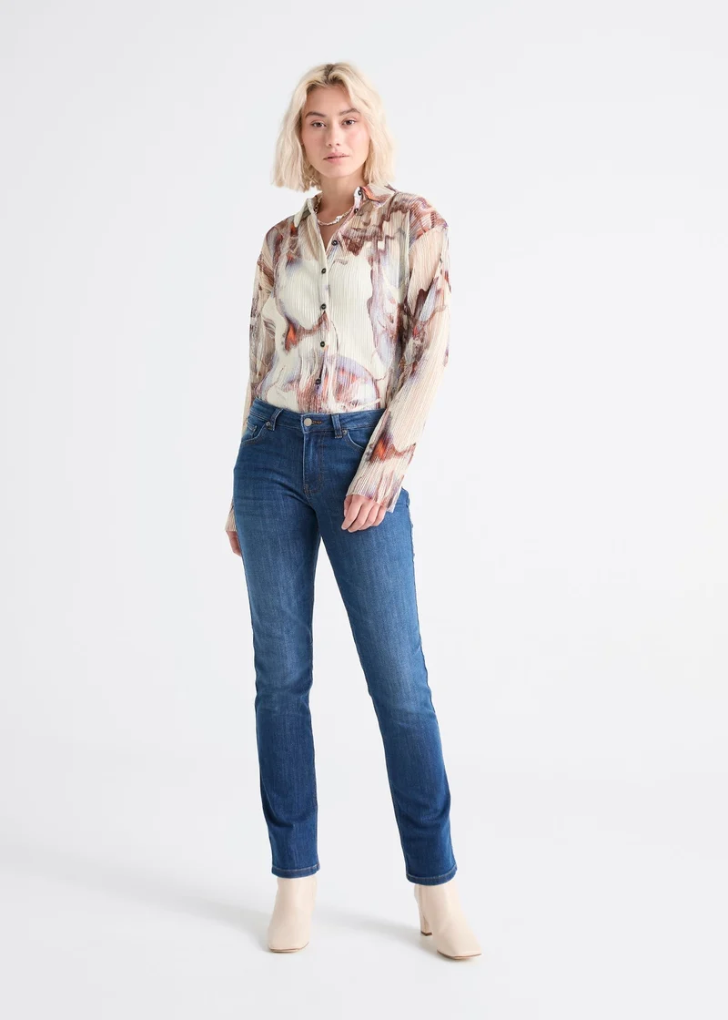Performance Denim Mid Rise Slim Straight - Aged Medium Stone