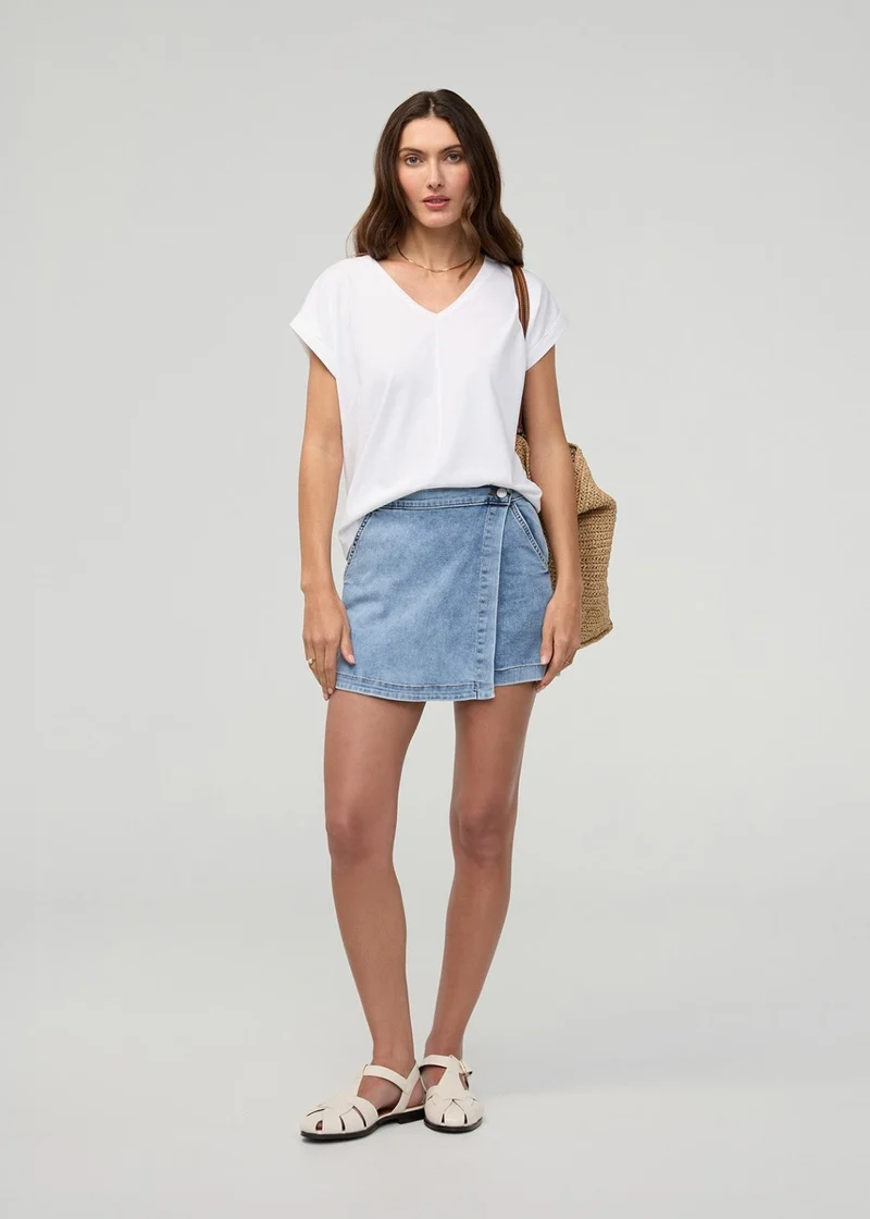 Performance Denim Lite Wrap Skort - Light Stone