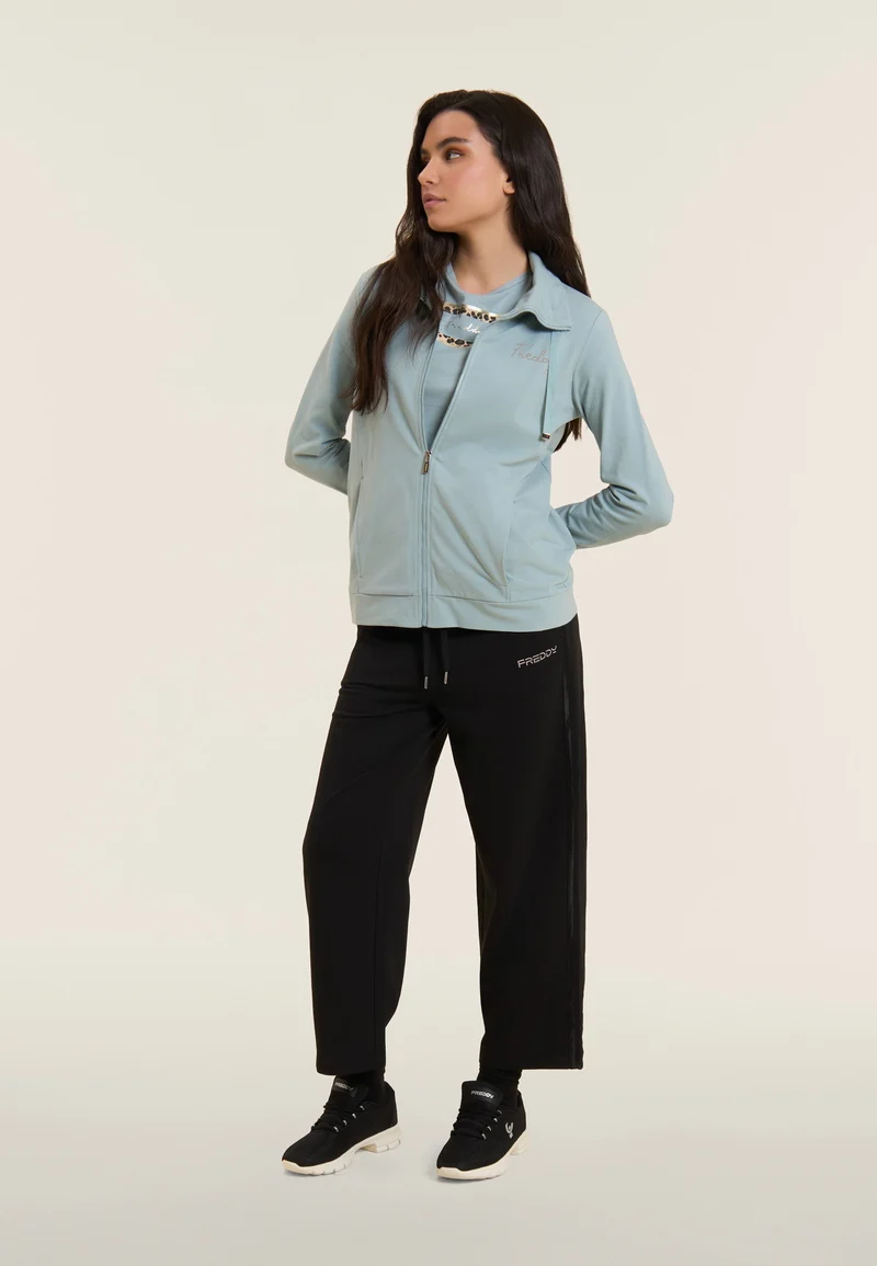 Cropped comfort wide leg athletic trousers - Black