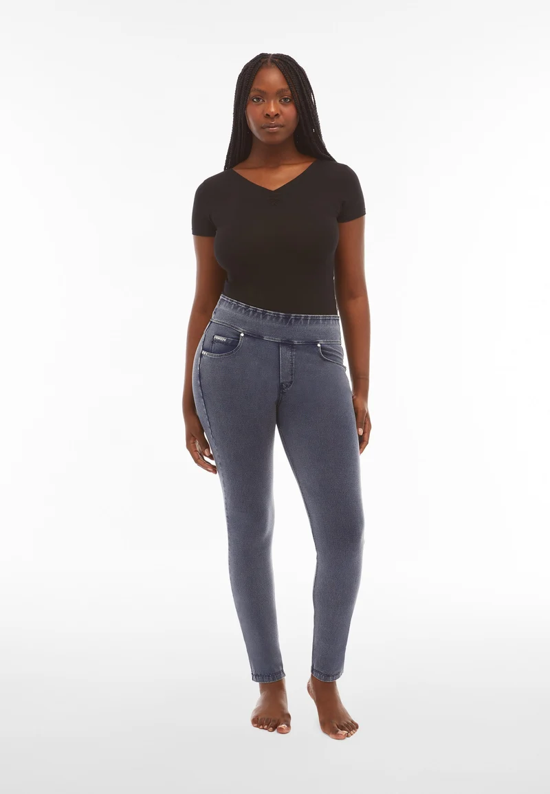 N.O.W. Yoga Mid Waist Skinny Denim Jeans - Denim Gray - Black Seam
