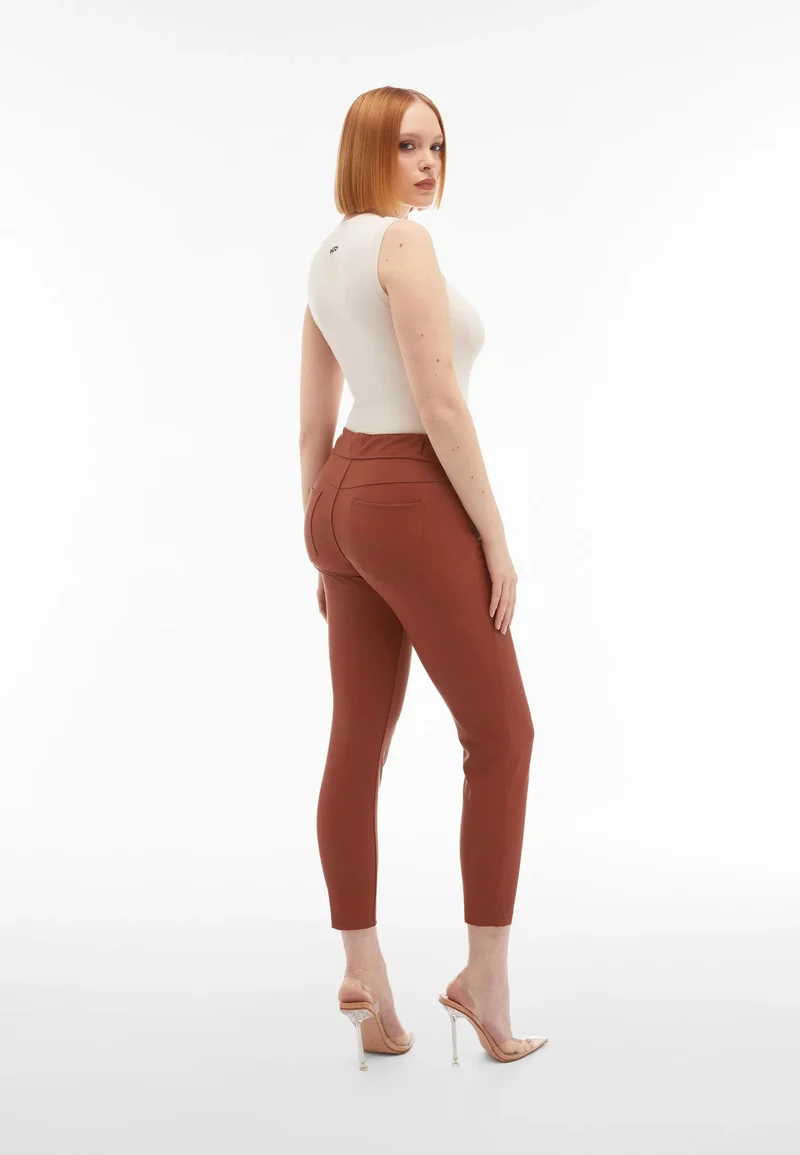 N.O.W. Comfort Mid Waist Skinny 7/8 Vegan Leather Pant - Rustic Brown