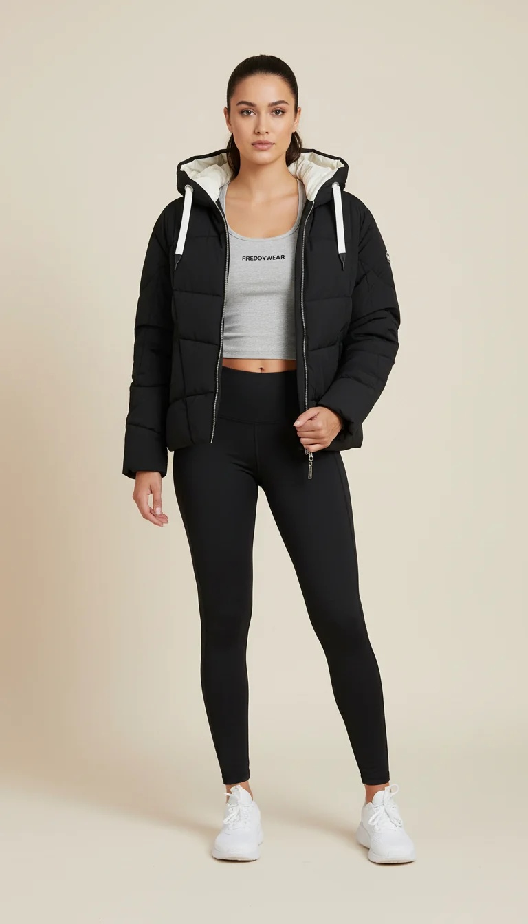 Women's reversible down jacket with adjustable hood - Black & White
