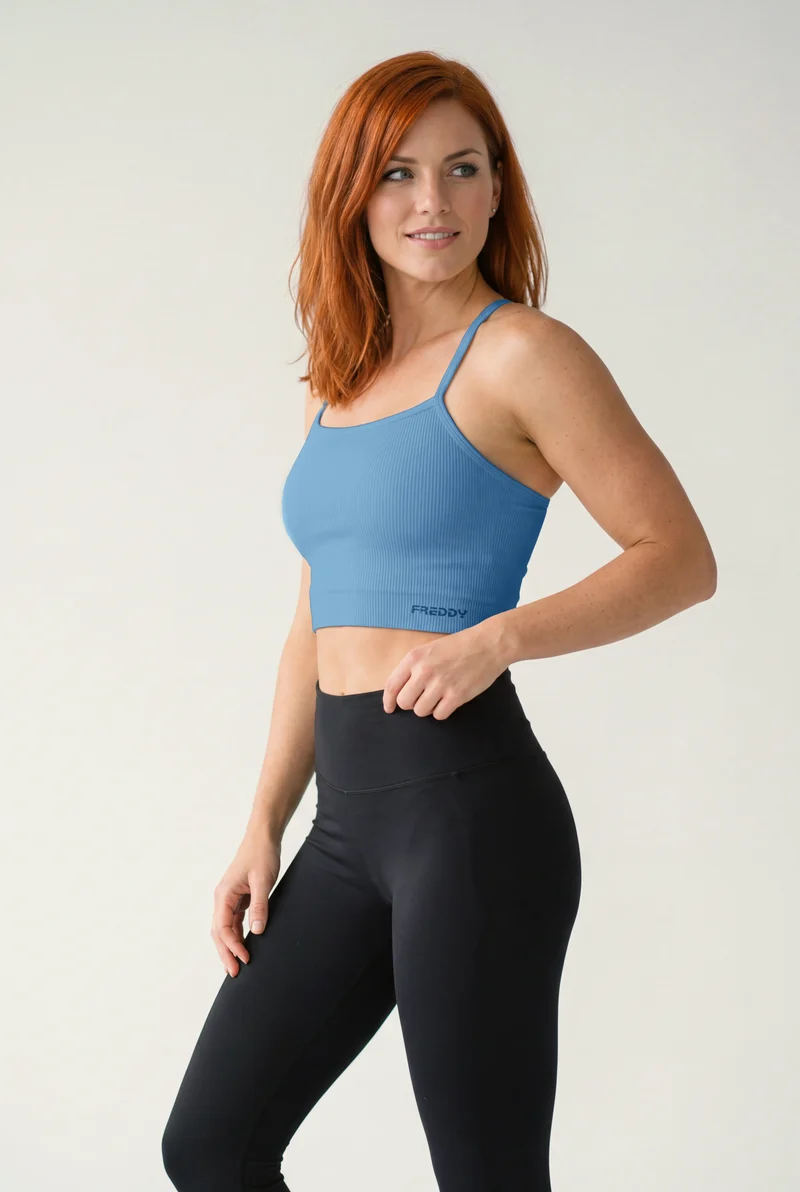 Seamless Sport Top Medium Support Ribbed - Ashleigh Blue