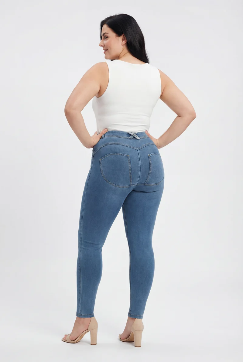 WR.UP Curvy Push-Up Regular Waist Skinny Denim Jeans - Denim Light Blue - Yellow Seam