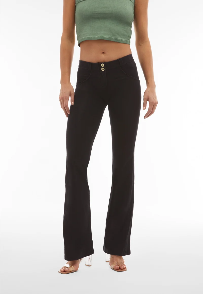 WR.UP Push-Up Regular Waist Flare Denim Jeans - Denim Black - Black Seam