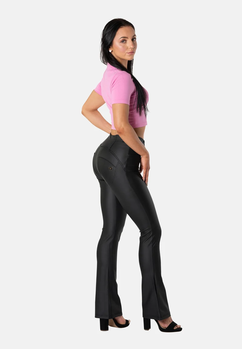 WR.UP Push-Up Regular Waist Mini Flare Vegan Leather Pant - Black