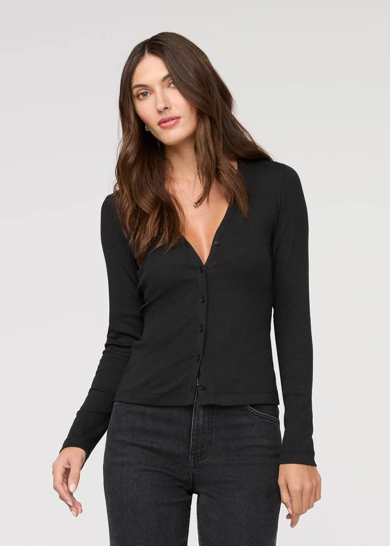 Ribbed Pima Fitted Button Down - Black