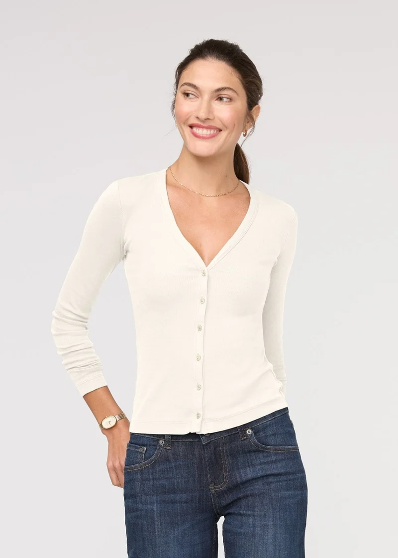 Ribbed Pima Fitted Button Down - Ecru