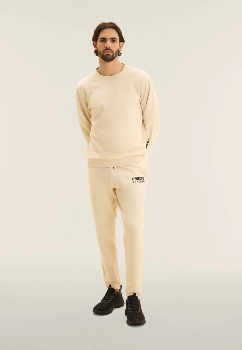 Cotton crew neck sweatshirt with logo insert on sleeves - White Swan