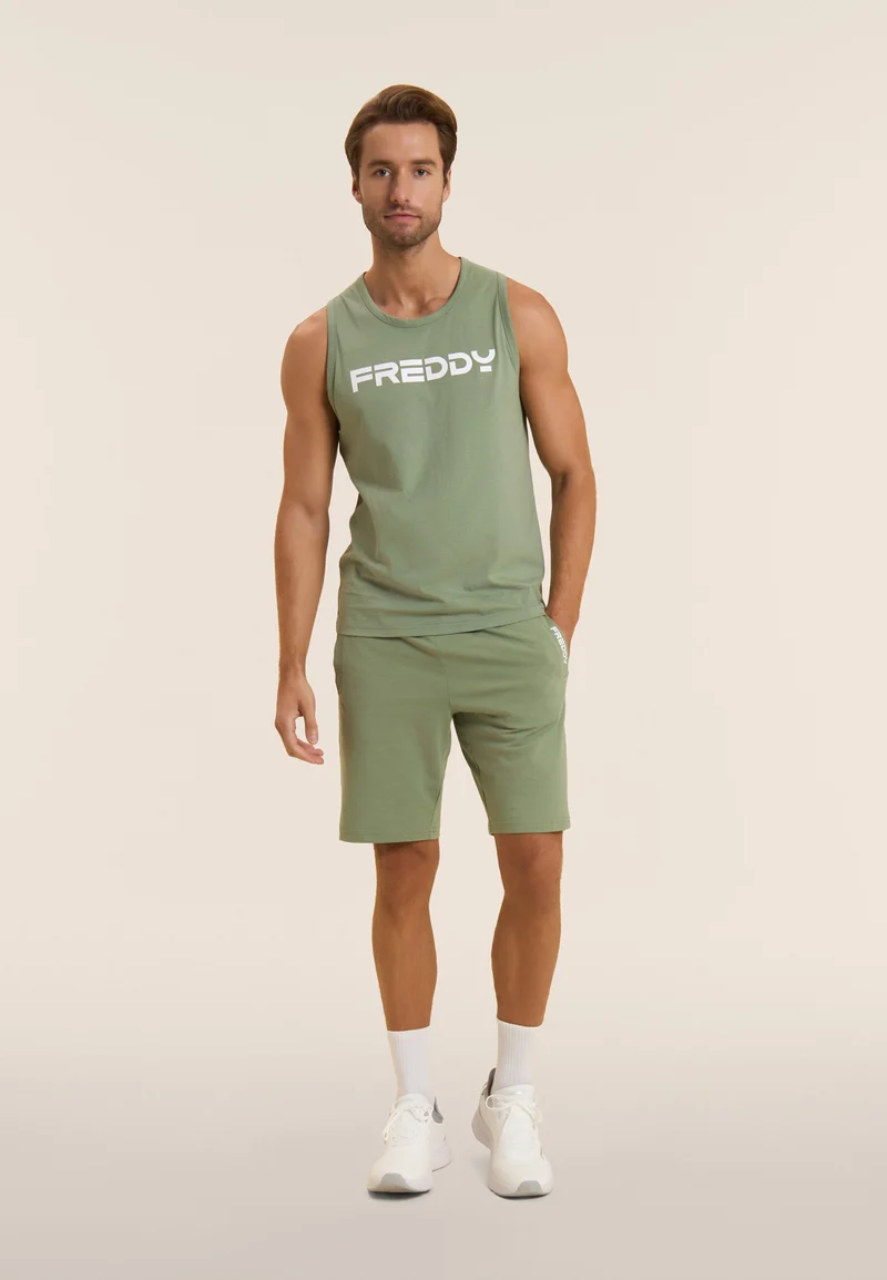 Stretch jersey shorts with breast pocket - Hedge Green