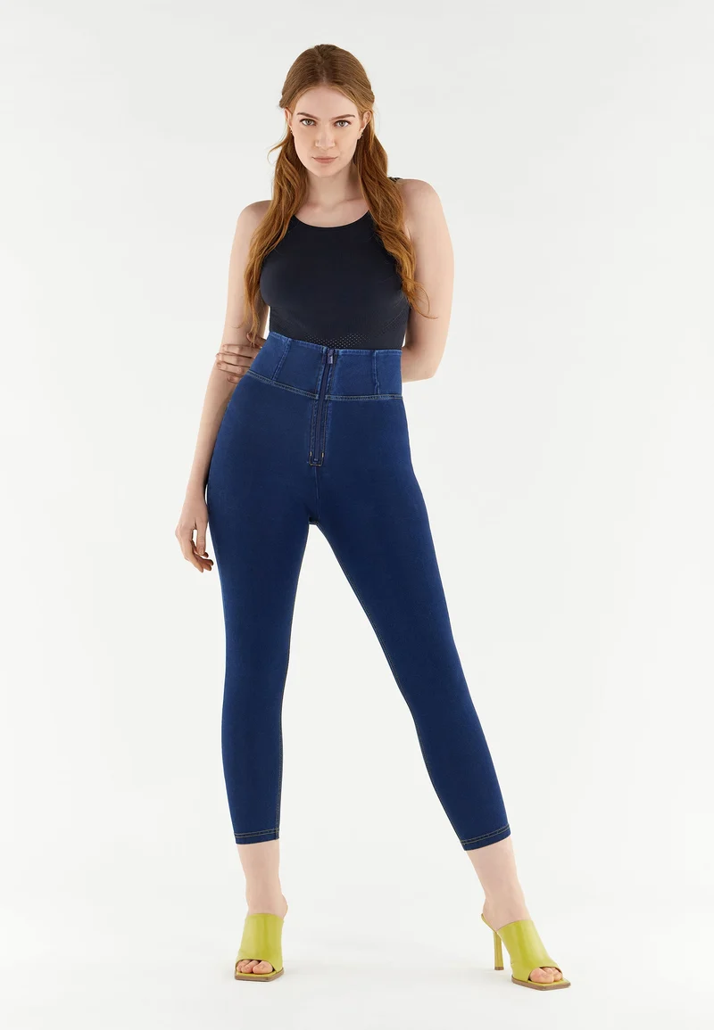 WR.UP Curvy Push-Up High Waist Skinny 7/8 Denim Jeans - Denim Dark Blue - Yellow Seam