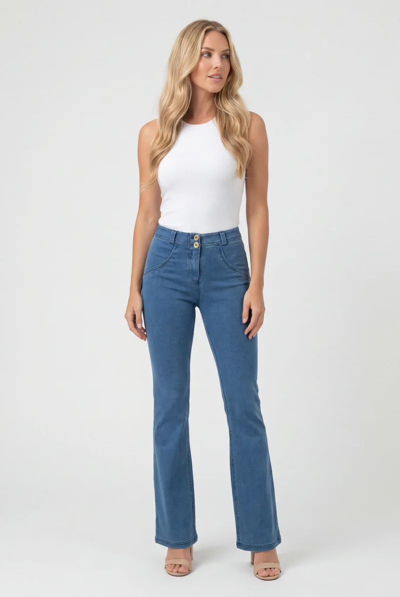 WR.UP Push-Up Regular Waist Flare Denim Jeans - Denim Light Blue - Blue Seam