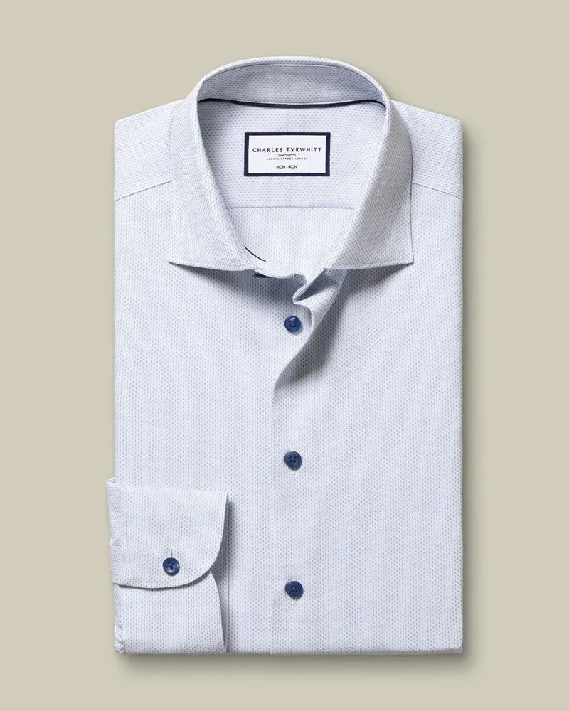 Non-Iron Stretch Texture Slim Fit Shirt - White & Sky Blue