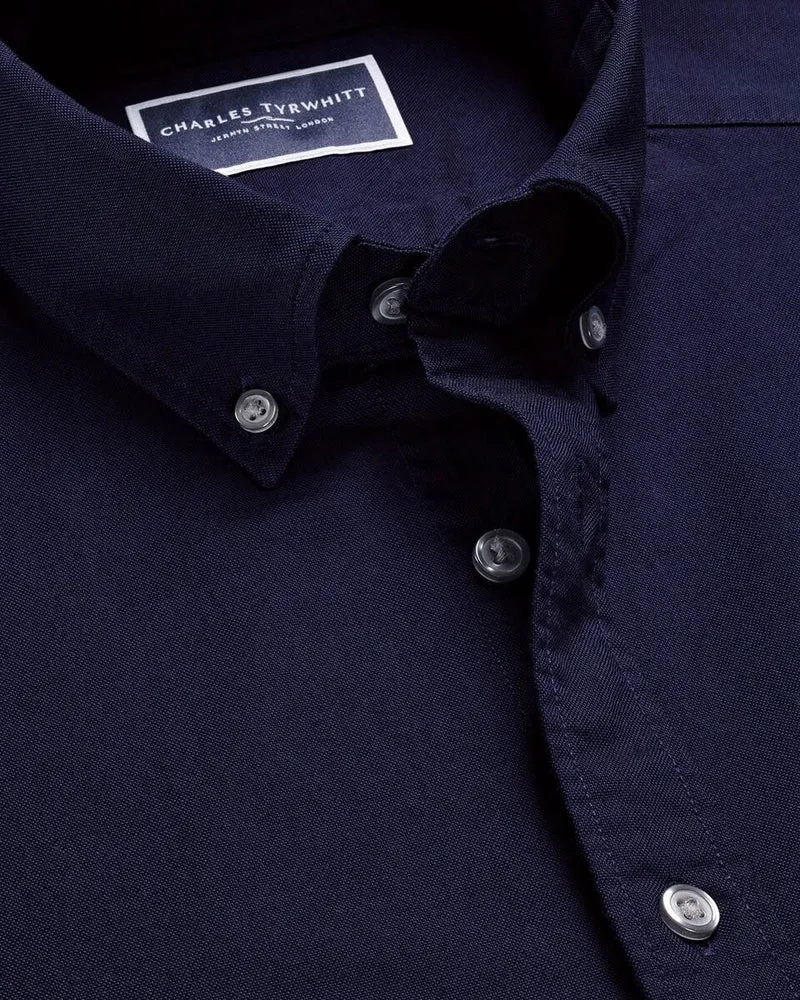 Stretch Washed Oxford Slim Fit Shirt - Dark Blue