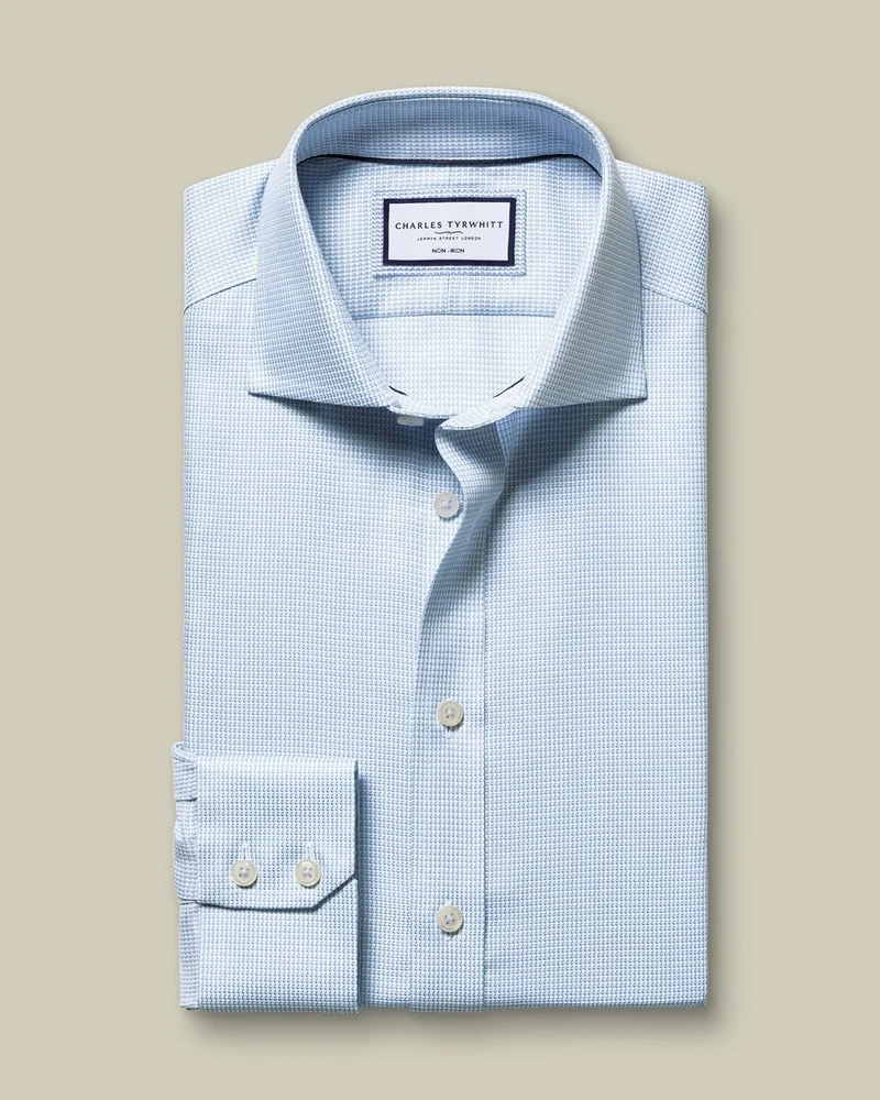 Non-Iron Stretch Burlington Weave Slim Fit Shirt - Sky Blue