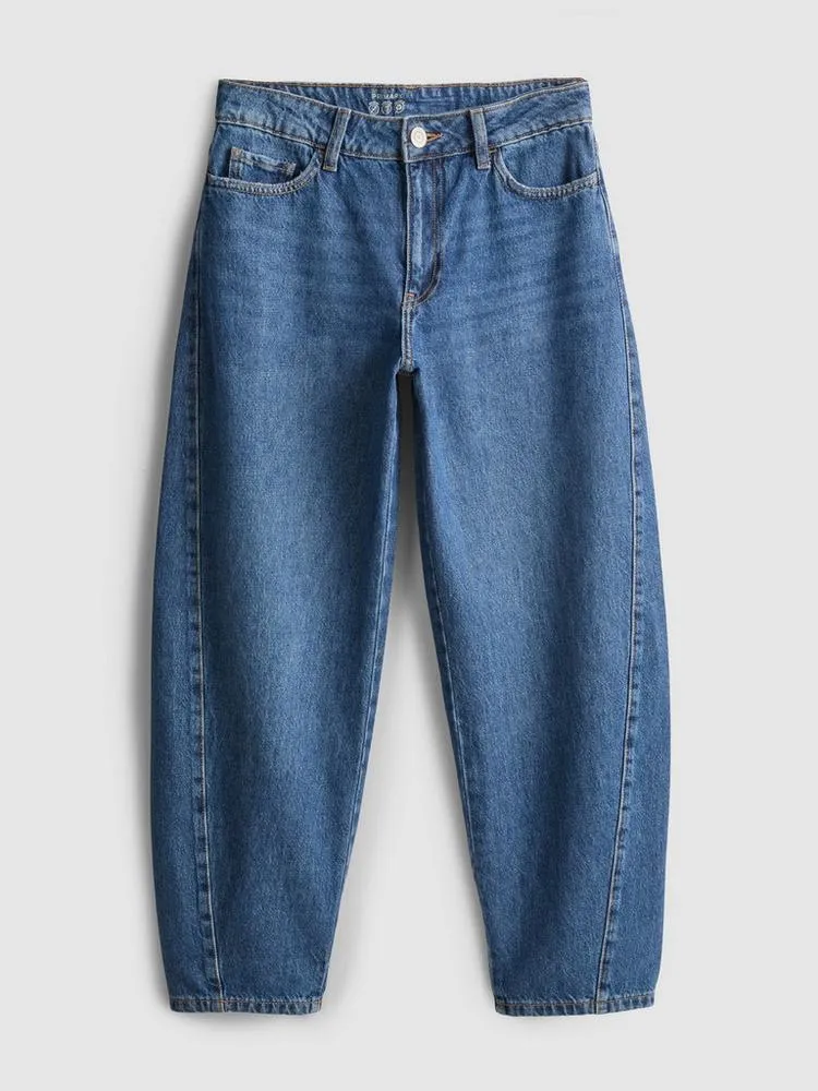 Cotton Denim Barrel Leg Jeans
