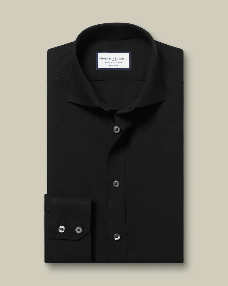 Cutaway Collar Non-Iron Poplin Extra Slim Fit Shirt - Black