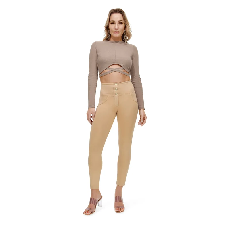 WR.UP Push-Up Button High Waist Skinny 7/8 Pants - Warm Sand Beige