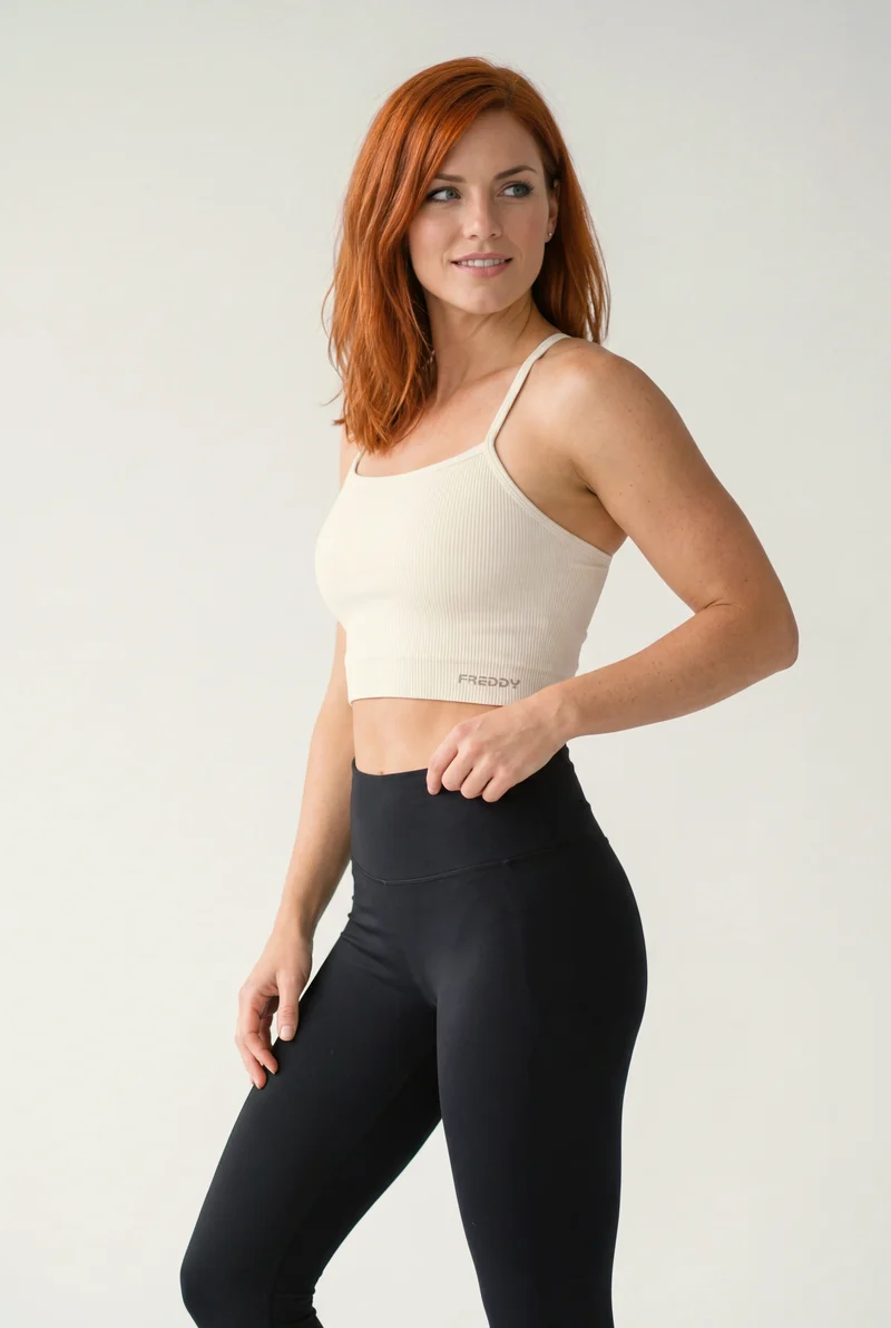 Seamless Sport Top Medium Support Ribbed - Cannoli Cream White