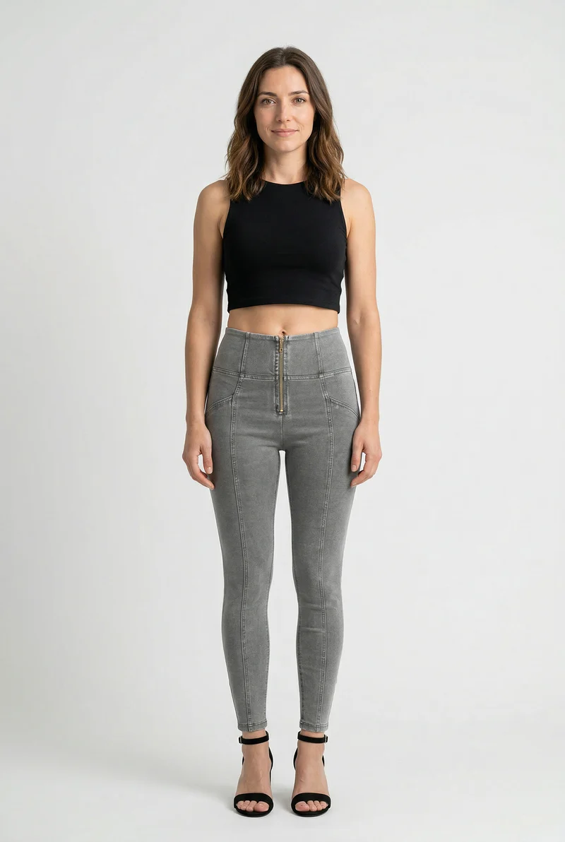 WR.UP Push-Up High Waist Skinny 7/8 Denim Jeans With Front Seam - Denim Gray - Black Seam