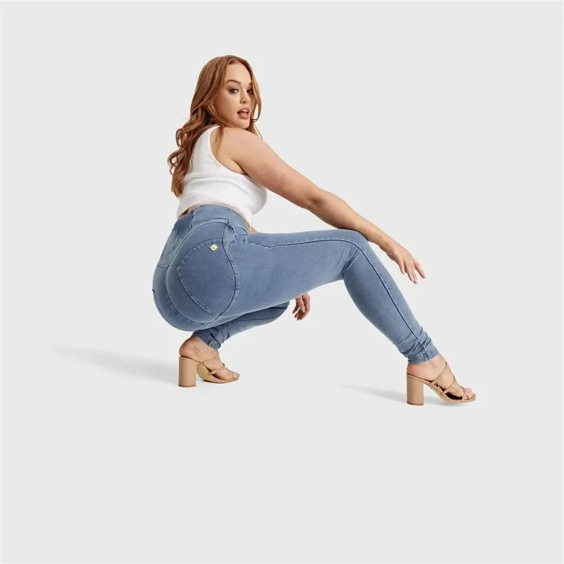 WR.UP Curvy Push-Up High Waist Skinny Denim Jeans - Denim Light Blue - Yellow Seam
