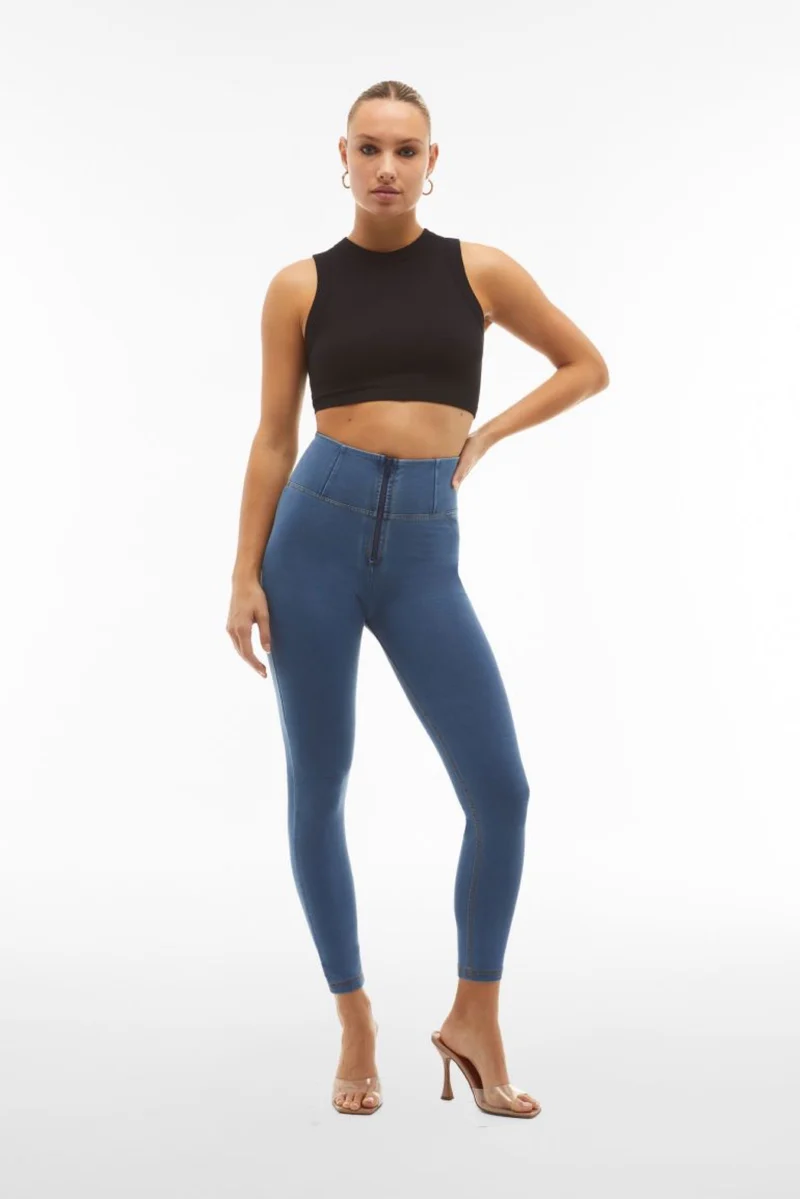 WR.UP Push-Up High Waist Skinny 7/8 Denim Jeans - Denim Light Blue - Yellow Seam