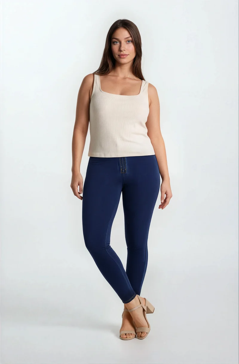 WR.UP Curvy Push-Up High Waist Skinny Denim Jeans - Denim Dark Blue - Yellow Seam