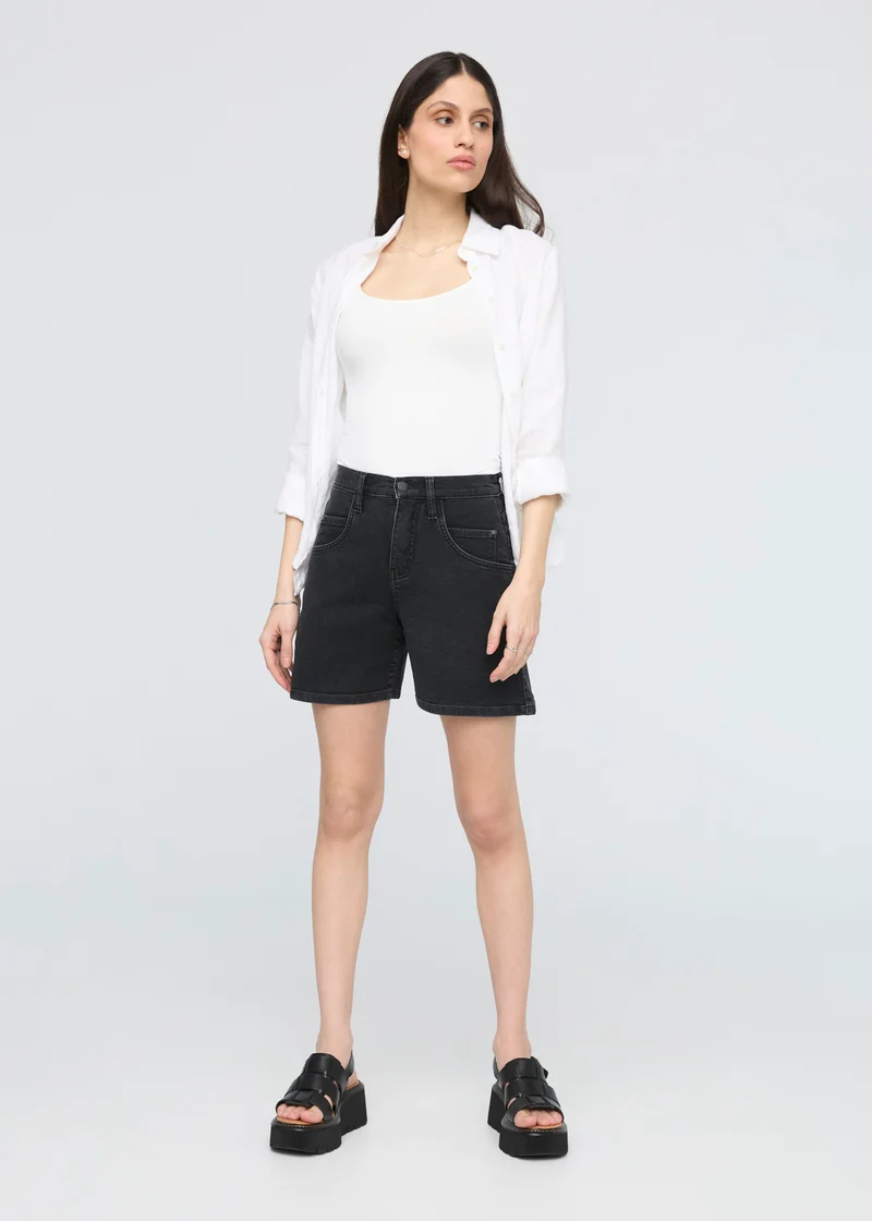 Stretch Canvas High Rise Relaxed Short - Black
