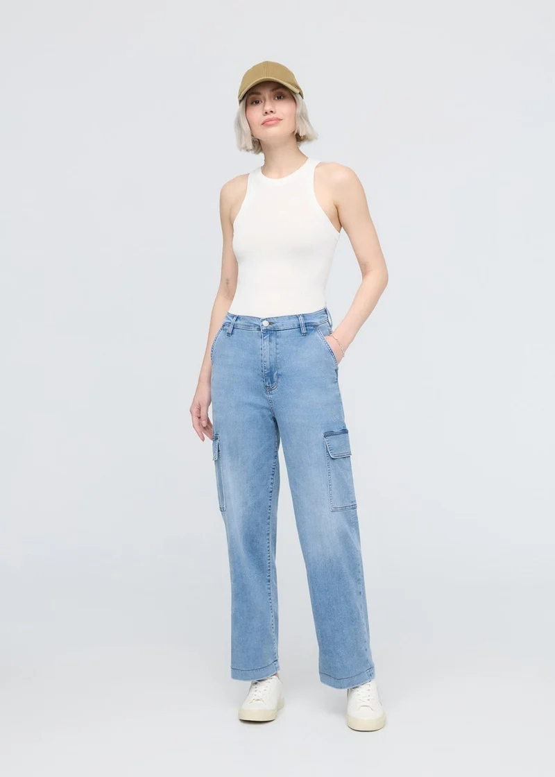 Performance Denim Lite High Rise Cargo - Pacific