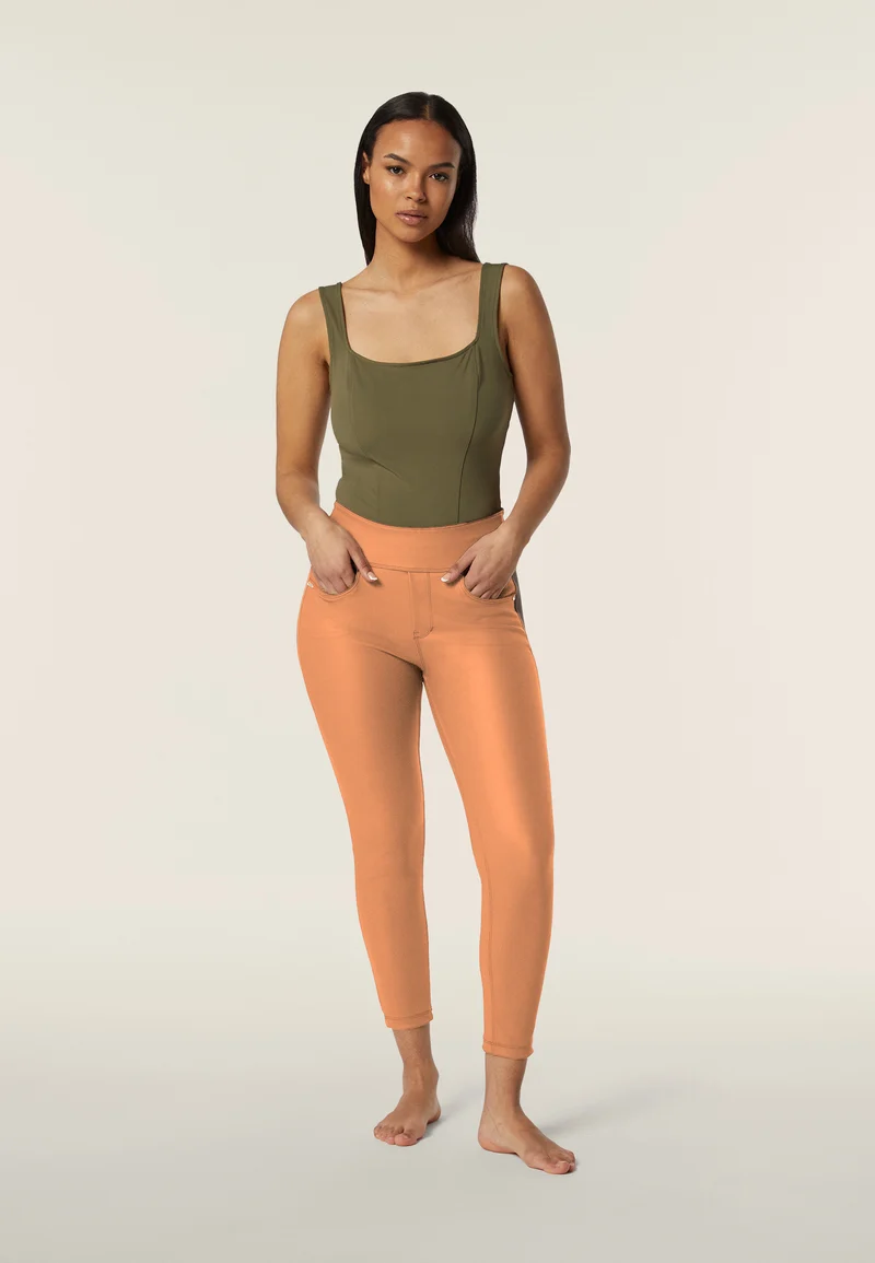 N.O.W. Yoga Mid Waist Skinny 7/8 Vegan Leather Pant - Lion Brown