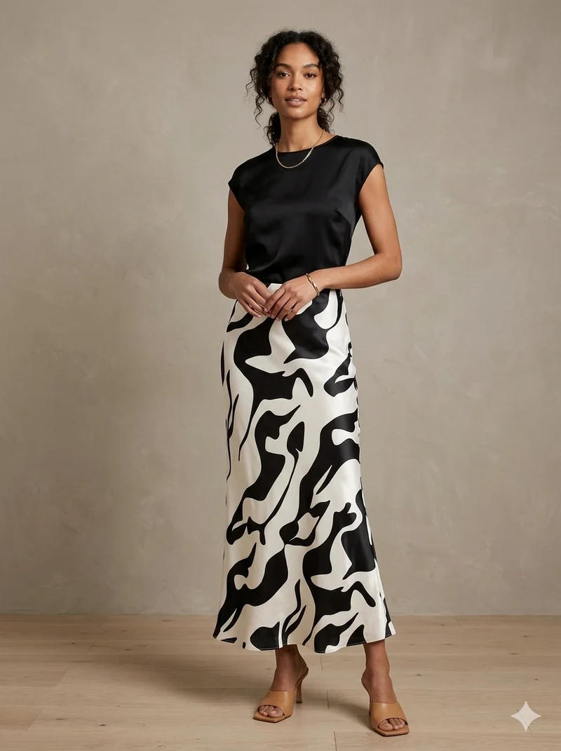 Satin Bias-Cut Midaxi Skirt