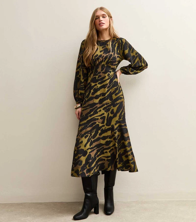 Animal Print Satin Midi Dress