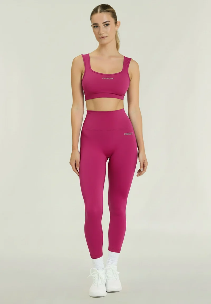 Seamless Ribbed Push-Up High Waist Skinny 7/8 Leggings - Fuchsia Red - Made in Italy