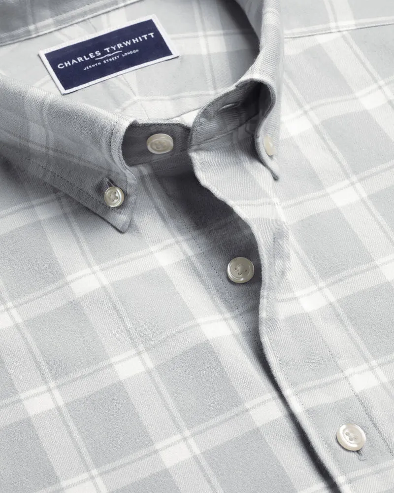 Brushed Flannel Check Slim Fit Shirt - Light Grey