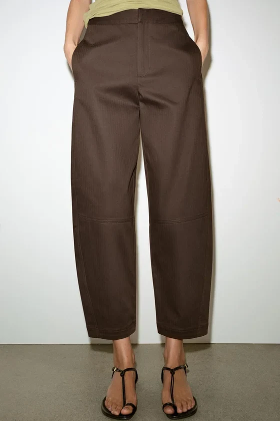Zara Herringbone Trouser Dark Brown