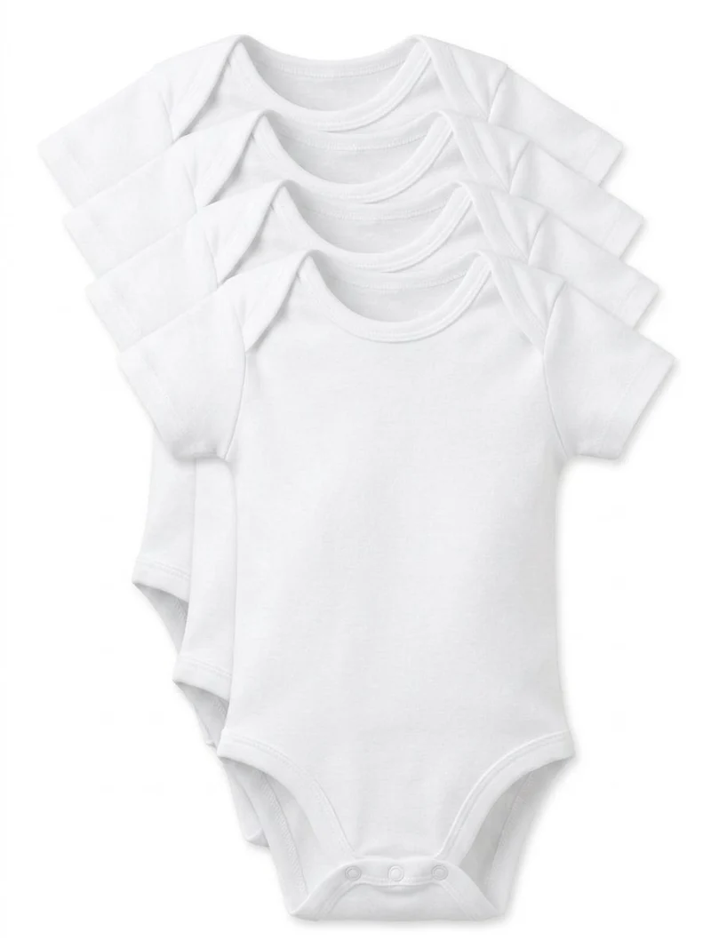 Classic White Short-Sleeve Baby Bodysuits (4-Pack)