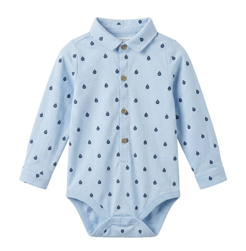 Next Baby Blue Sailboat Print Collared Bodysuit.