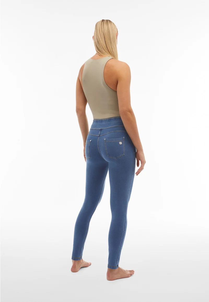 N.O.W. Yoga Mid Waist Skinny Denim Jeans - Denim Light Blue - Yellow Seam