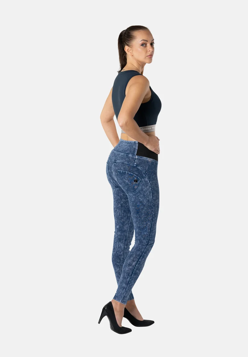 WR.UP Push-Up High Waist Skinny Vegan Leather Pant Python Style - Navy Peony Blue