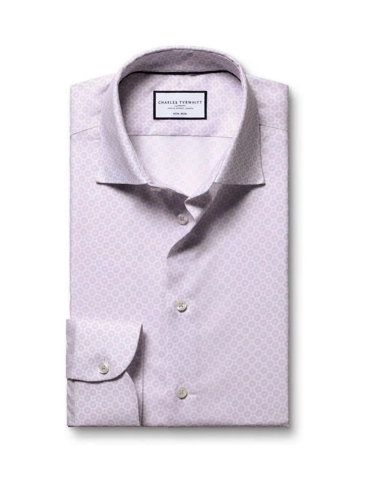 Non-Iron Stretch Diamond Print Slim Fit Shirt - Lilac