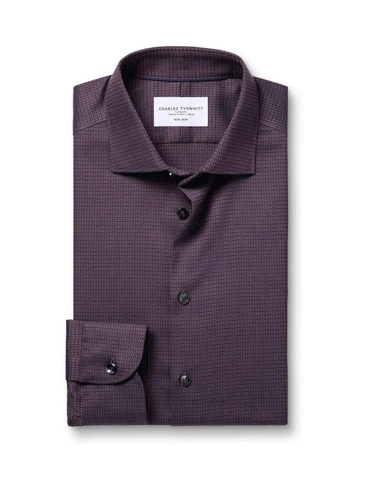 Non-Iron Stretch Texture Slim Fit Shirt - Purple