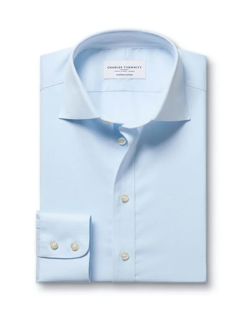 Pure Egyptian Cotton Textured Luxury Slim Fit Shirt - Light Blue