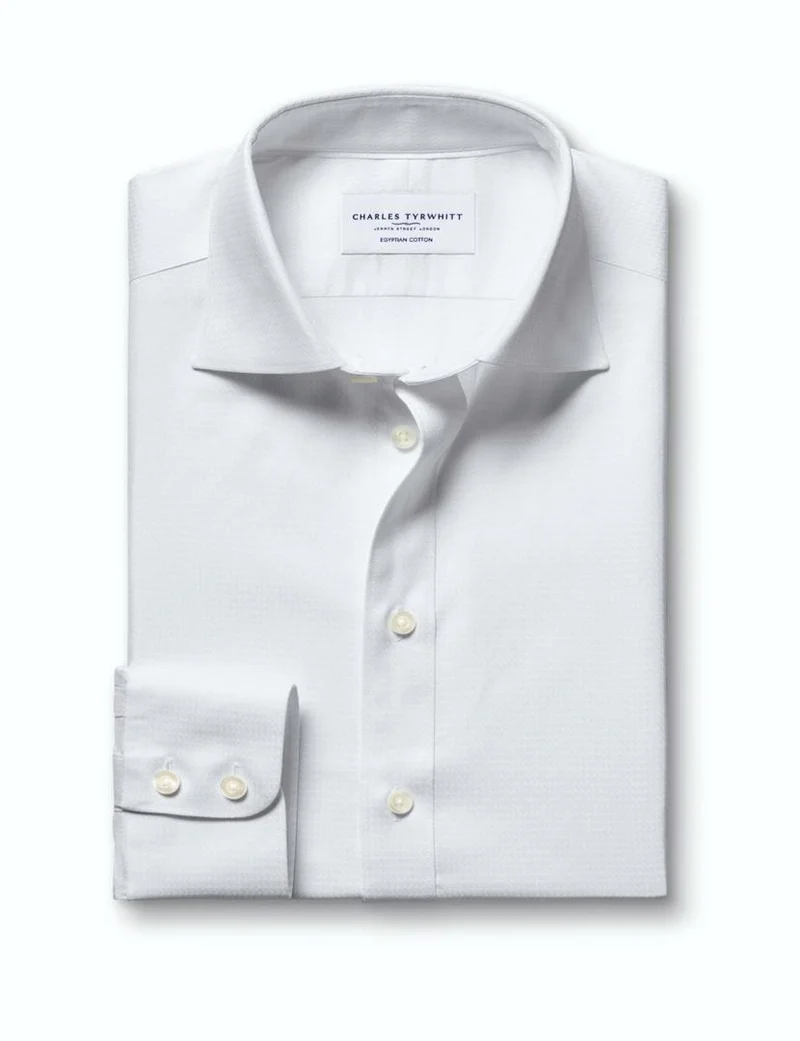 Pure Egyptian Cotton Textured Luxury Extra Slim Fit Shirt - White