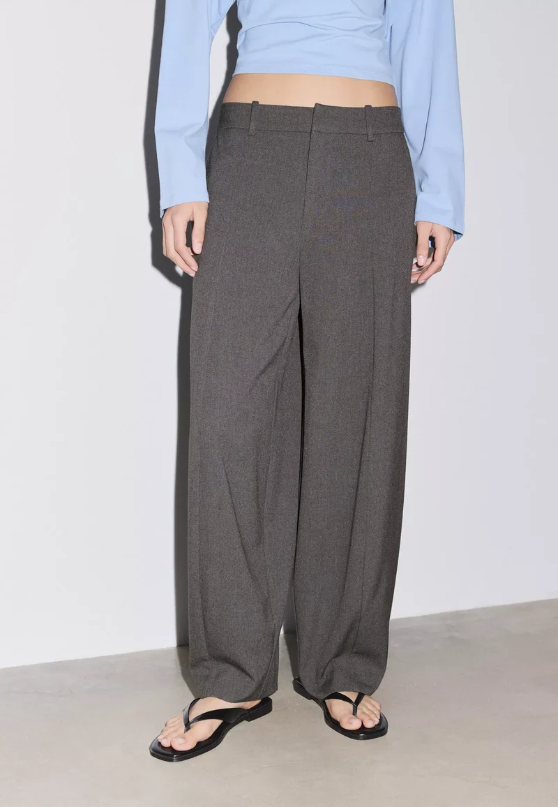 Smart Baggy Trousers With Seam Details- Dark Grey