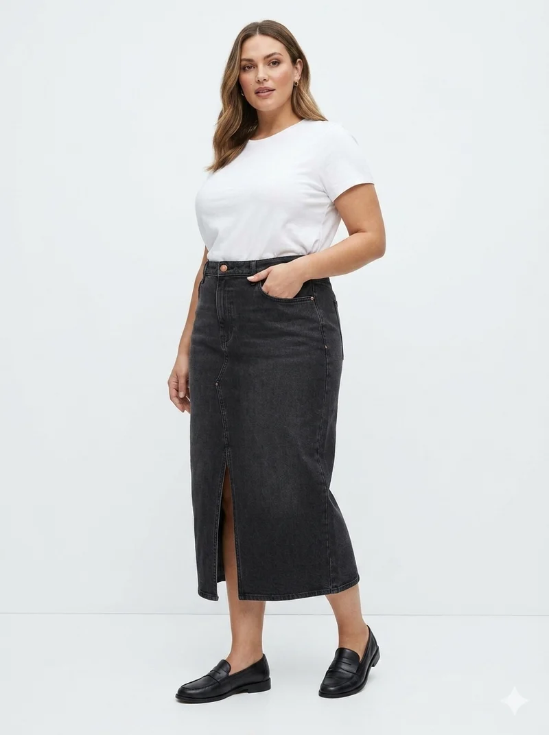 Black Denim Maxi Skirt