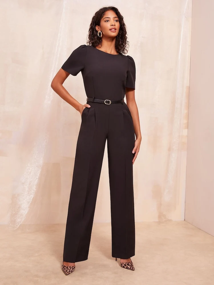 Boat Neck Tailored Belted Jumpsuit